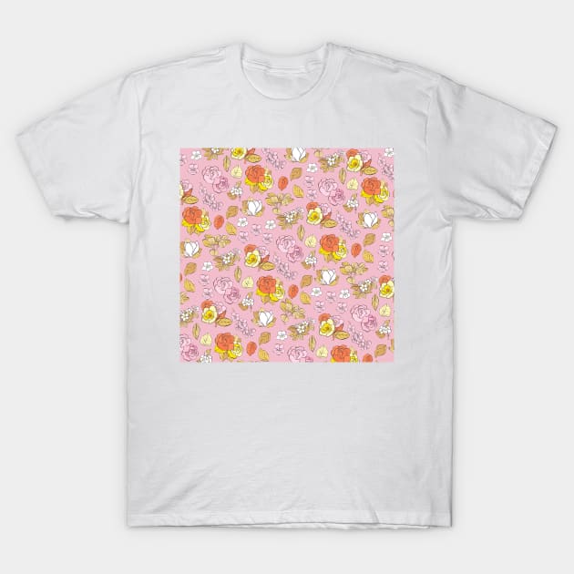 Vintage Botanical Pattern in Pink T-Shirt by OpalEllery